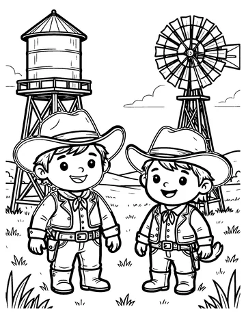 Water Tower and Windmill coloring page