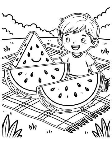 Watermelon Picnic coloring page