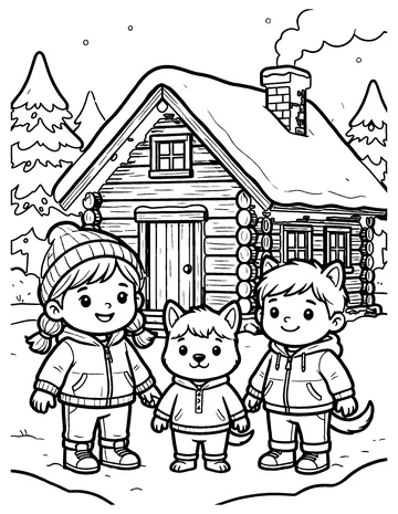 Winter Cabin coloring page