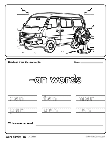 Word Family -an coloring page
