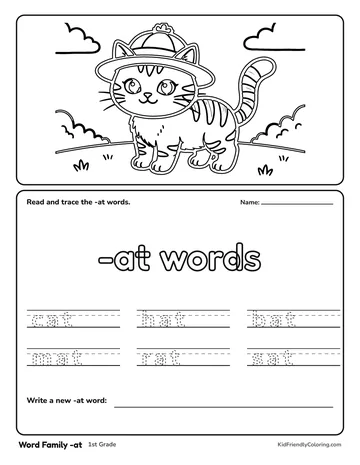 Word Family -at coloring page