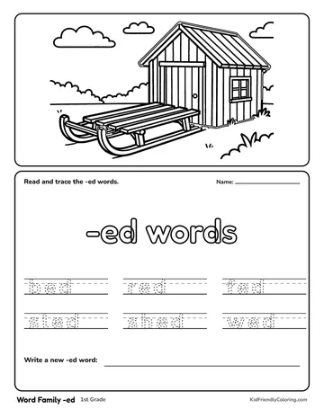 Word Family -ed coloring page
