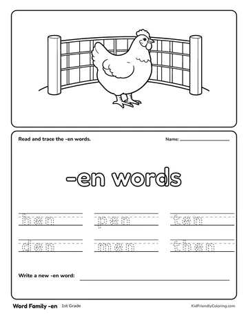 Word Family -en coloring page