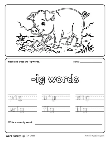 Word Family -ig coloring page