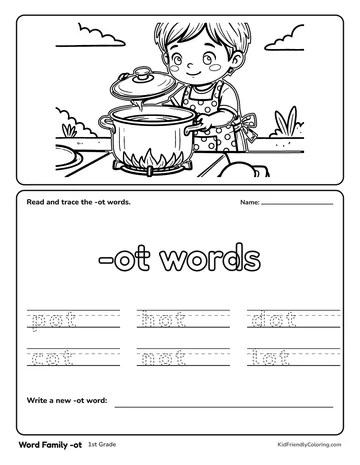 Word Family -ot coloring page