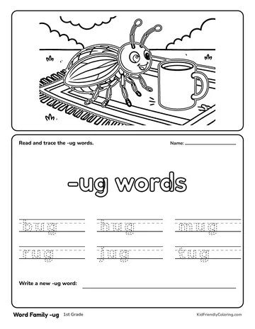 Word Family -ug coloring page