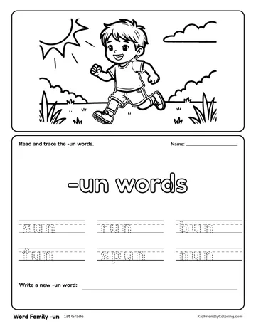 Word Family -un coloring page