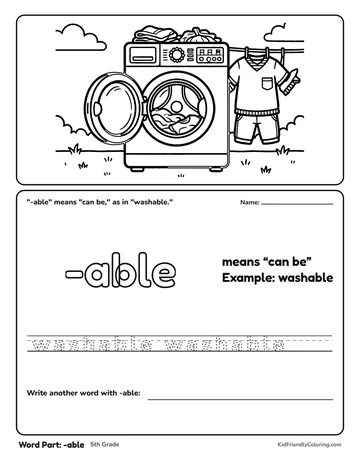 Word Part: -able coloring page