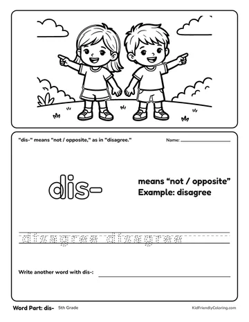 Word Part: dis- coloring page