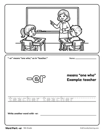Word Part: -er coloring page