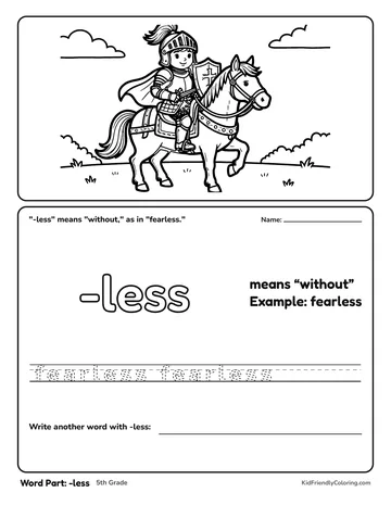 Word Part: -less coloring page
