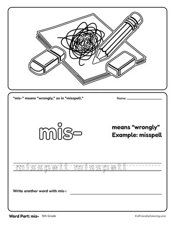 Word Part: mis- coloring page