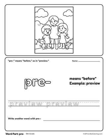 Word Part: pre- coloring page